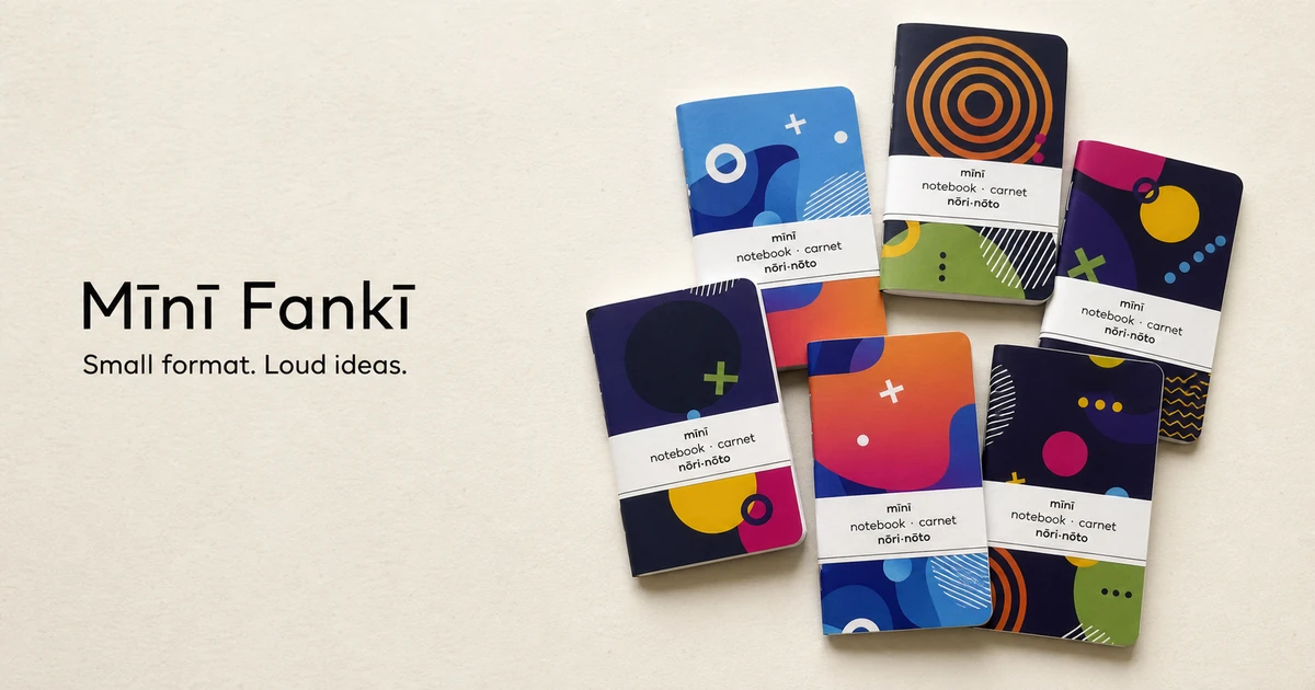 Mīnī Fankī notebooks with vivid abstract covers