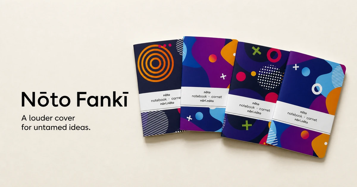 Nōto Fankī psychedelic notebook — A louder cover for untamed ideas.